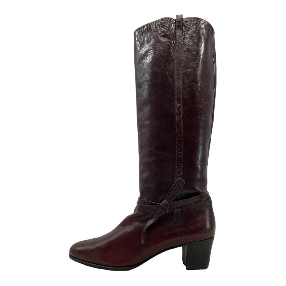 Vintage 70s SALVATORE FERRAGAMO Womens 9.5 Leather Knee High Riding Boots Bow - Picture 4 of 16